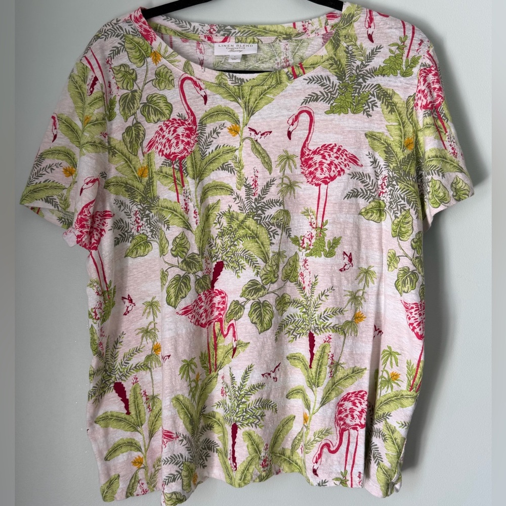 Charter Club Linen Blend Floral Top Tropical Print Boxy Cropped Summer Size L